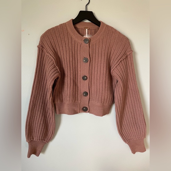 NWT FREE PEOPLE ALL YOURS CARDI SIZE SMALL MAUVE CARDIGAN SWEATER - Picture 2 of 7